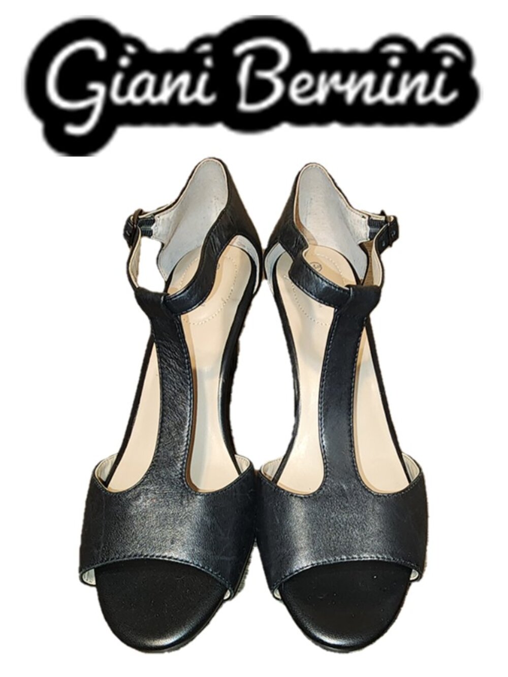 Giani Bernini Claraa T-Strap Dress Sandals Leather Black 9.5M